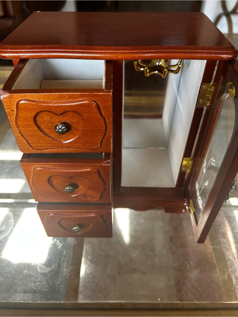 Vintage wooden jewelry box armoire Glass Doors & Drawers Organizer Armoire